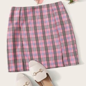 NWT! Highwaisted Plaid M Slit Mini Skirt